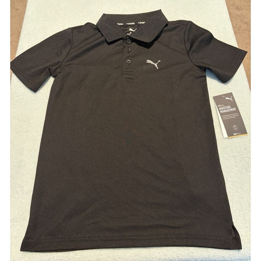PUMA Boys Polo Shirt Small Black DryCELL Moisture Wicking Performance Golf NWT